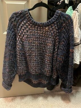 Moth by Anthropologie Navy & Pink Open Weave Crewneck Sweater